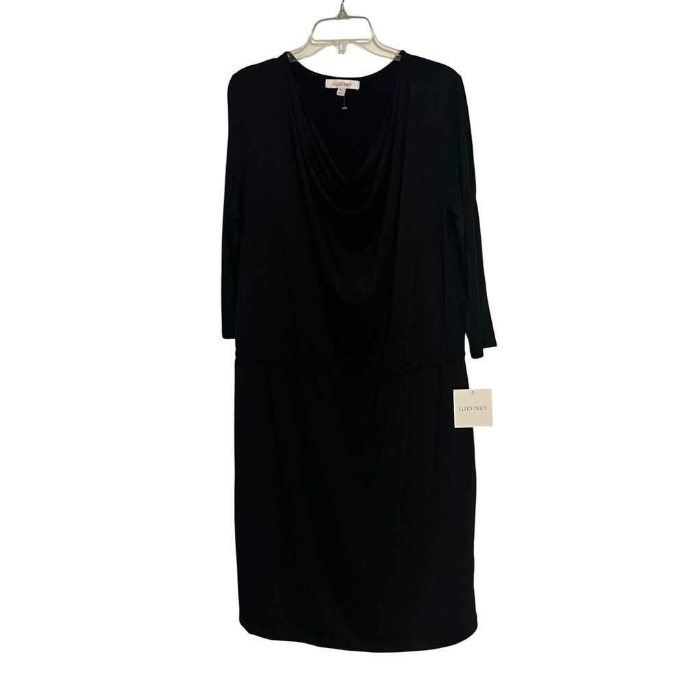 Ellen Tracy Black Cowl Neck 3/4 Sleeve Dress XL Career Elegant‎ NWT